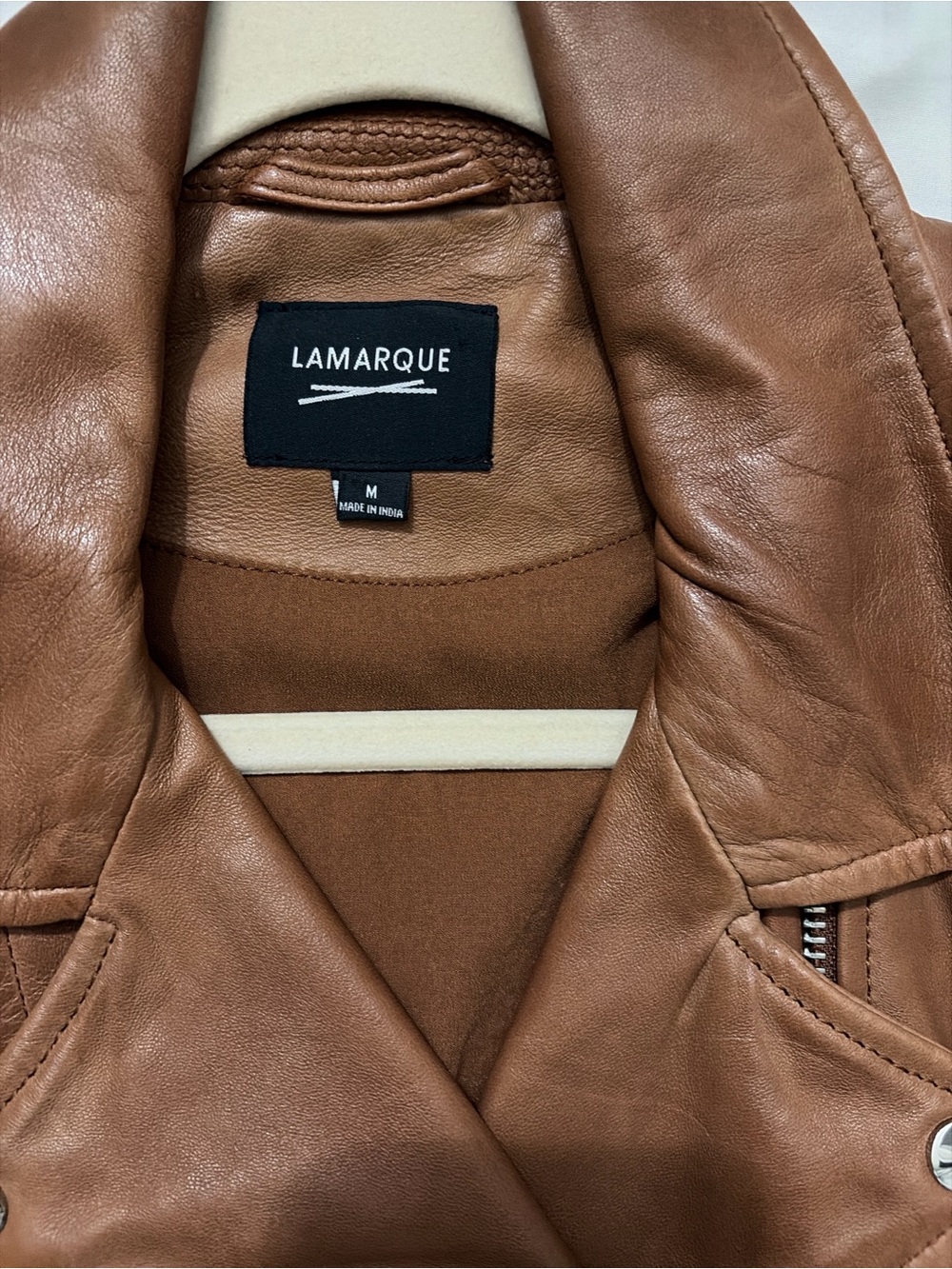 Lamarque Cognac Leather Moto Jacket Size M Buttery Soft - Picture 4 of 6